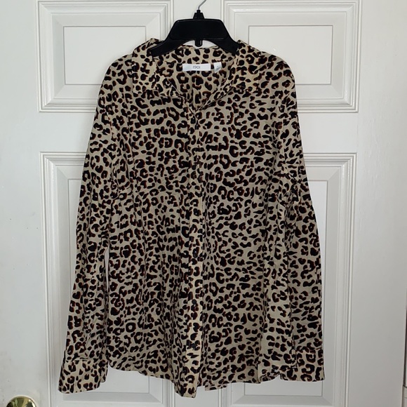 1901 Leopard Print Button Down Top | Color: Black - Picture 8 of 13